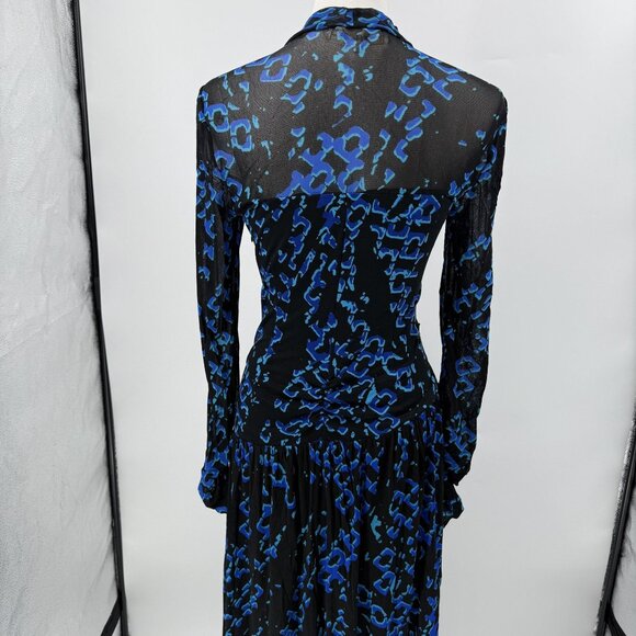 Diane Von Furstenberg Blue & Black Long-Sleeve Maxi Dress Medium - Picture 9 of 13